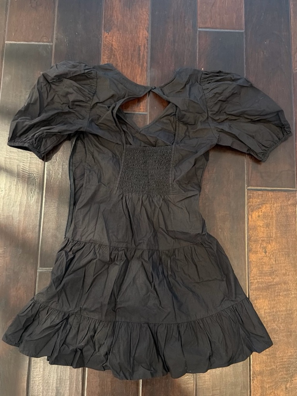 French Connection Black Puff-Sleeve Tiered Mini Dress